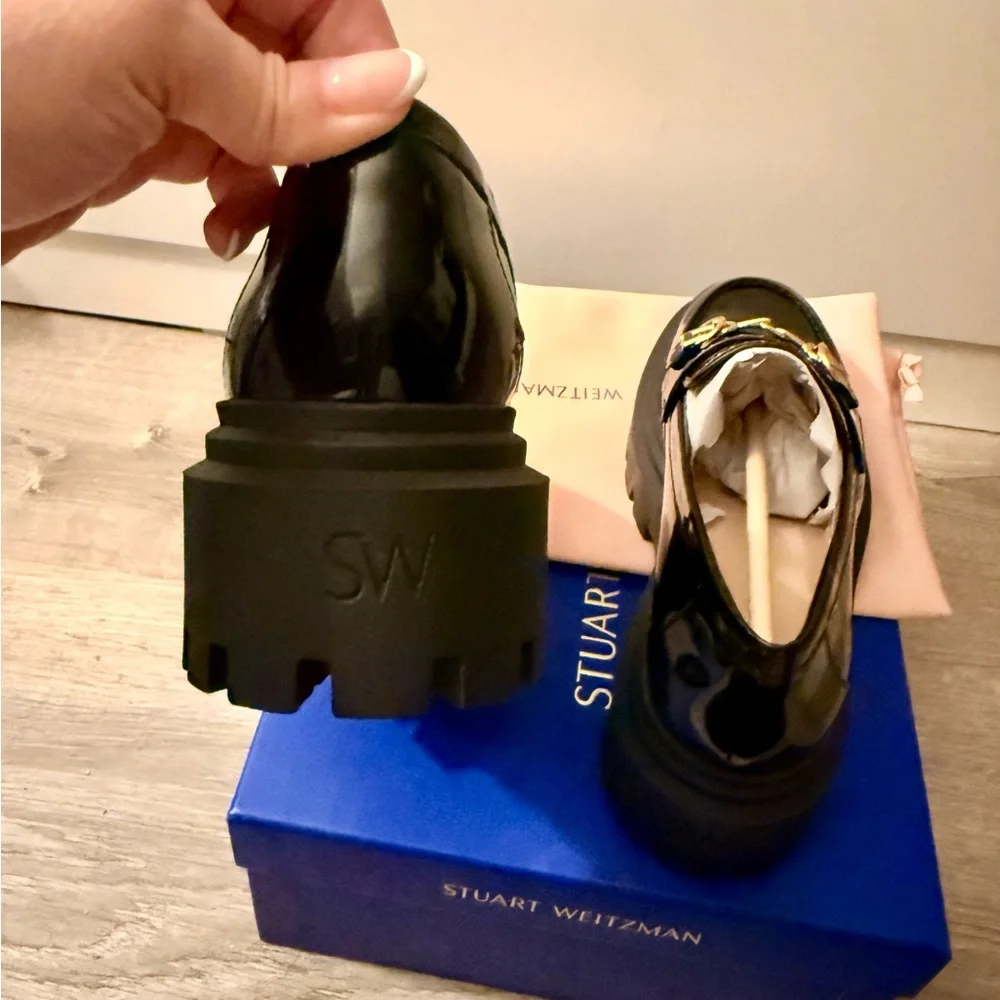 Stuart Weizmann Owen Buckle Ultra Lug Loafer - Black Patent - Picture 6 of 12